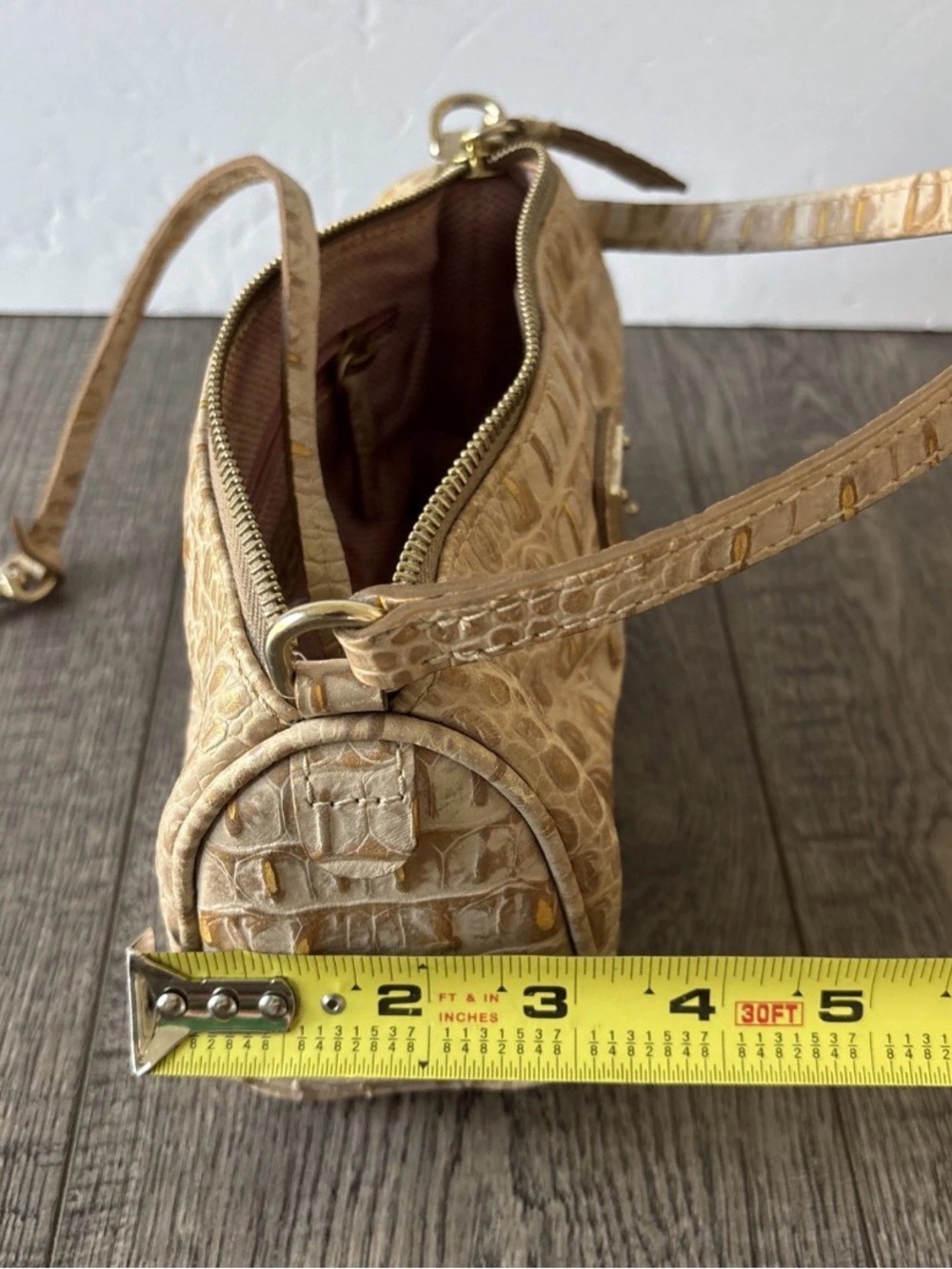 Dooney & Bourke Gold-Accented Cream Croc-Embossed Shoulder Bag - Picture 8 of 12